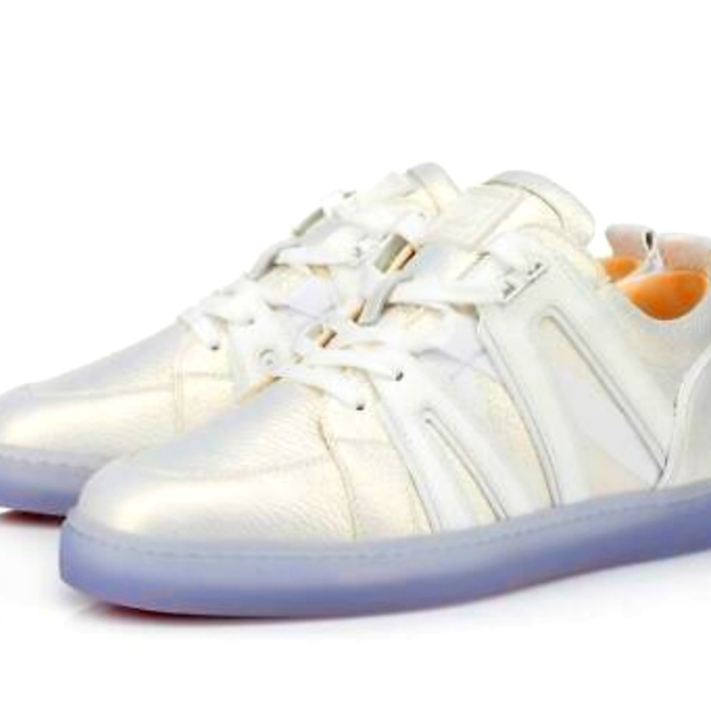 Christian Louboutin VIDA VIVA Mens Metallic Leather Sneakers Flat Shoes